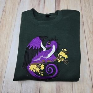 Gildan Dark Green Sweater with Purple Dragon Design